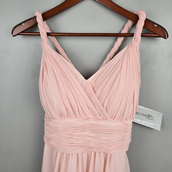 CHRISTINA WU Short Chiffon Dress Petal Pink‎ Womens Size 10 Blush Pastel Wedding - Picture 8 of 16